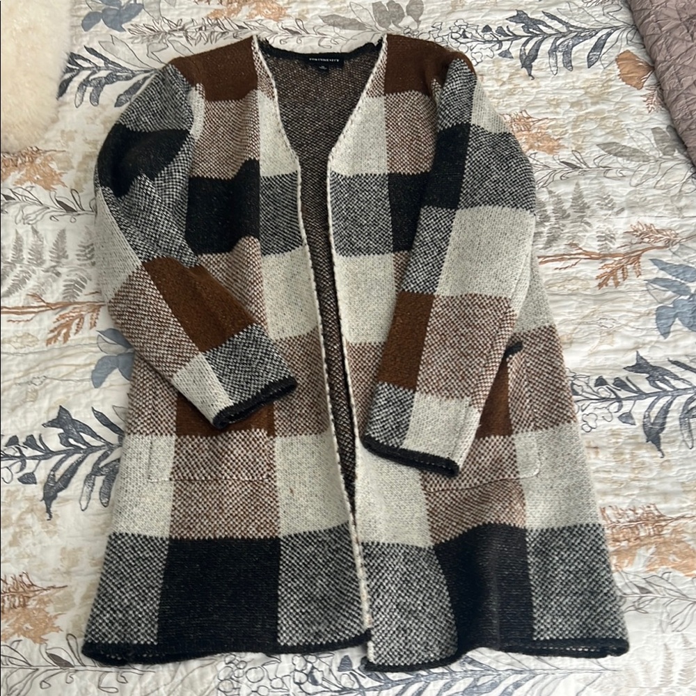 Plaid Open-Front Cardigan Sweater